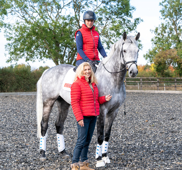 Julia Hodkin of Future Sport Horses Stud, owner of Future Guilty Please and British Team rider Izzy Taylor